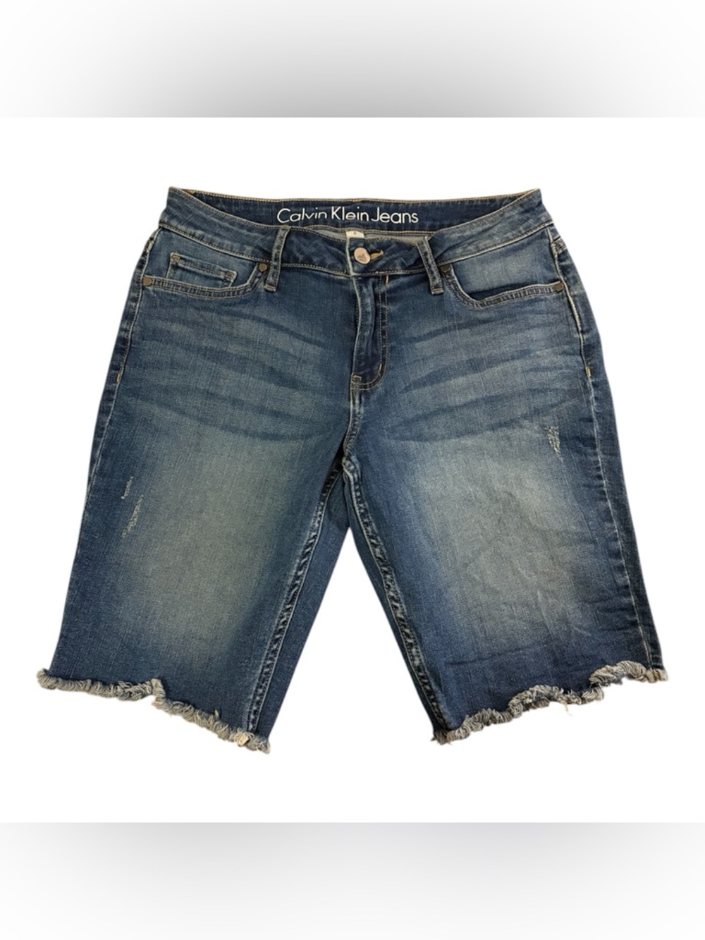 Calvin Klein Jeans Women's Distressed Blue Denim Bermuda Shorts